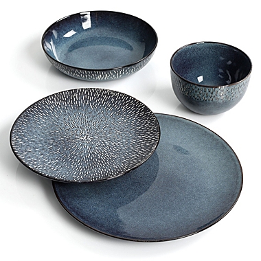 Gibson Elite Matisse 16-Piece Double Bowl Dinnerware Set, Cobalt. View a larger version of this product image.