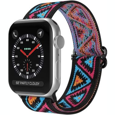 Worryfree Gadgets Stretchy Nylon Band for Apple Watch 38/40/41mm, 42/44/45mm iWatch Series 8 7 6 5 4 3 2 1 &SE - 42/44/45mm - Red-Blue Triangle. View a larger version of this product image.