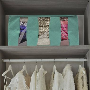 Stock Preferred Closet Organizer & Storage Box Clothes Storage Bags w 3 Dividers Teal. View a larger version of this product image.