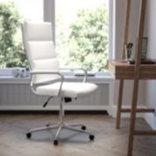 Emma + Oliver High Back White LeatherSoft Contemporary Panel Executive Swivel Office Chair