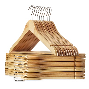 Casafield - 20 Wooden Suit Hangers - Premium Lotus Wood with Notches & Chrome Swivel Hook for Dress Clothes, Coats, Jackets, Pants, Shirts, Skirts. View a larger version of this product image.