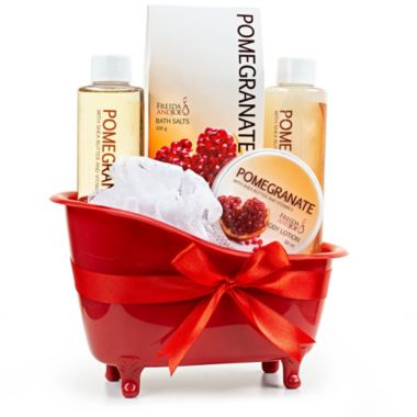 Freida and Joe Pomegranate Fragrance Bath & Body Spa Gift Set in a Red Tub Basket. View a larger version of this product image.