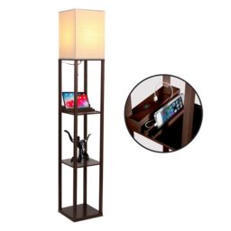Maxwell LED Lamp w/ USB Port & Outlet - Havana Brown
