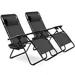Costway 2 pcs Folding Recliner Zero Gravity Lounge Chair - Black