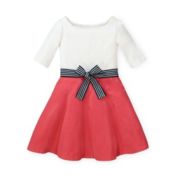 Hope & Henry Girls&#39; Lightweight Blocked Skater Dress (White and Soft Red, 12-18 Months)
