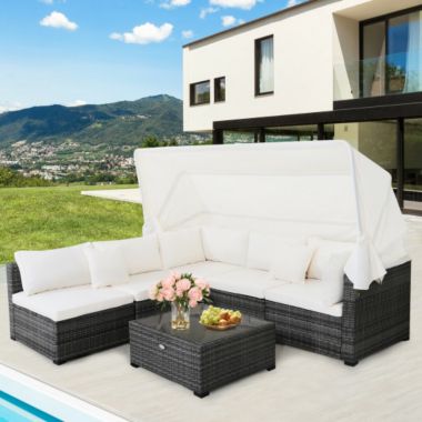 Costway 6 Pieces Outdoor Patio Retractable Canopy Furniture Set. View a larger version of this product image.