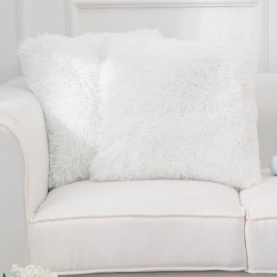 Cheer Collection Set of 2 Shaggy Long Hair Throw Pillows   Super Soft and Plush Faux Fur Accent Pillows - 18 x 18 inches