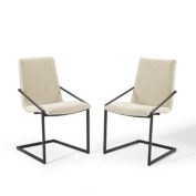 Modway Furniture Pitch Dining Armchair Upholstered Fabric Set of 2, Black Beige