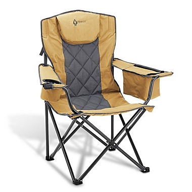 Arrowhead Outdoor Portable Folding Camping Quad Chair w/ 6-Can Cooler in Tan. View a larger version of this product image.
