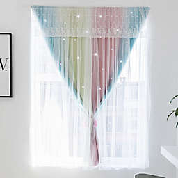 Stock Preferred Star Window Double Lace Layer Blackout Curtains in 52.76x62.99inch Pink Blue