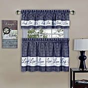 GoodGram Gingham Check "Live, Laugh, Love" 3 Pc Kitchen Curtain Set - 56 in. W x 24 in. L, Navy