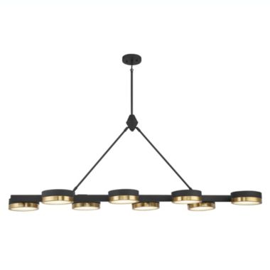 Savoy House 1-1636-8-143 Ashor 8-Light LED Linear Chandelier in Matte Black with Warm Brass Accents (18" W x 23"H). View a larger version of this product image.