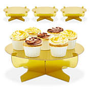 Sparkle and Bash 4 Pack Mini Cardboard Cupcake Stand Set, Metallic Gold Dessert Holders for Table (11.5 x 4 In)