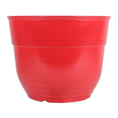 Garden Elements Glazed Brushed Happy Large Plastic Planter, Bright Red, 15 Inch. View a larger version of this product image.