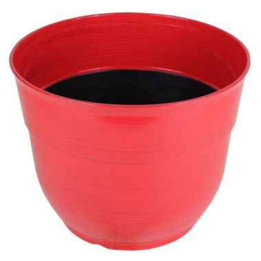 Garden Elements Glazed Brushed Happy Large Plastic Planter, Bright Red, 15 Inch. View a larger version of this product image.