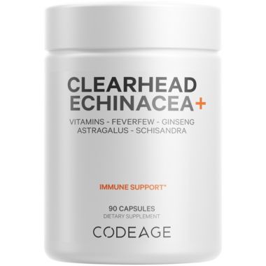 Codeage Clearhead Echinacea, Vitamin C, D3, Zinc, Feverfew, Ginseng, Probiotics, Immune Support Supplement - 90ct. View a larger version of this product image.