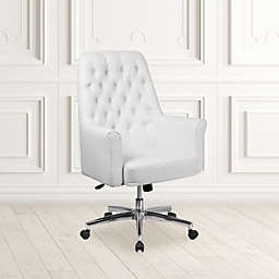 Emma + Oliver Mid-Back Traditional Tufted White LeatherSoft Swivel Office Chair with Arms