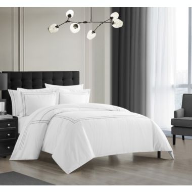 Chic Home Alexander Cotton Duvet Cover Set Solid White With Dual Stripe Embroidered Hotel Collection Bedding - Includes Two Pillow Shams - 3 Piece - Queen 92x96, Grey. View a larger version of this product image.
