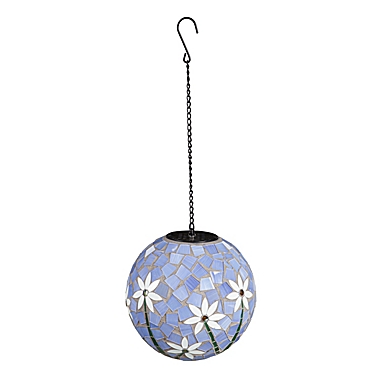 Light Blue with Florals Evergreen 8 Solar Hanging Mosaic Gazing Ball 