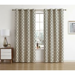 Kate Aurora Chic Living 100% Max Blackout Trellis Clover Thermal Curtains - 52 in. W x 63 in. L, Beige