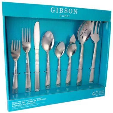 Gibson Home Astonshire 45 Piece Stainless Steel Tumble Finish Flatware Set. View a larger version of this product image.