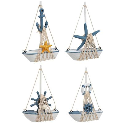 Juvale 4 Piece Set, Miniature Sailing Boat Model, Nautical Home Decor (4.4 x 6.8 x 1.25 in)