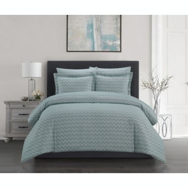 Chic Home Blaine Duvet Cover Set Contemporary Two Tone Striped Chevron Pattern Bedding - Pillow Shams Included - 3 Piece - King 104x90", Green. View a larger version of this product image.
