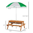 Alternate image 2 for Outsunny Kids Picnic Table Set Wooden Bench with Sandbox Removable & Height Adjustable Parasol Outdoor Garden Patio Backyard Beach 36.5&quot; x 33.5&quot; x 19&quot;