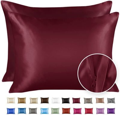 SHOPBEDDING Silky Satin Pillowcase for Hair and Skin - Queen Satin Pillow Case with Zipper, Burgundy (Pillowcase Set of 2) By BLISSFORD