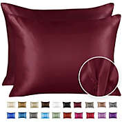 SHOPBEDDING Silky Satin Pillowcase for Hair and Skin - Queen Satin Pillow Case with Zipper, Burgundy (Pillowcase Set of 2) By BLISSFORD