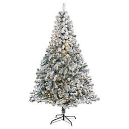 HomPlanti 7' Flocked Rock Springs Spruce Artificial Christmas Tree with 350 Clear LED Lights and 800 Bendable Branches