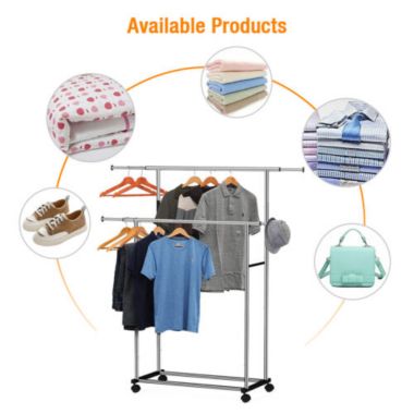 Kitcheniva Portable Rolling Clothes Rack Double Hanging Garment. View a larger version of this product image.