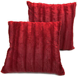 Cheer Collection Set of 2 Decorative Throw Pillows - Reversible Faux Fur to Microplush 20x20  - Maroon