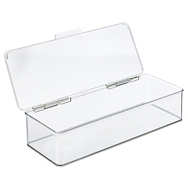 mDesign Long Kitchen Pantry/Fridge Storage Box with Hinged Lid, 4 Pack, Clear. View a larger version of this product image.