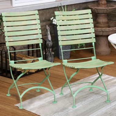 Sunnydaze Indoor/Outdoor Patio or Dining Café Couleur European Chestnut Wooden Folding Bistro Chair - Green - 2pk. View a larger version of this product image.