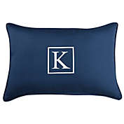 Outdoor Living and Style 20" Navy Blue and White Embroidered Monogram "K" Rectangular Lumbar Pillow