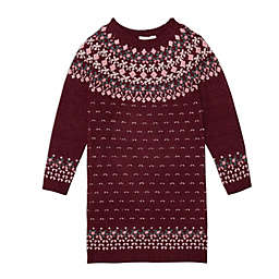 Deux par Deux Knitted Long Sleeve Dress Burgundy And Pink - 5 Years