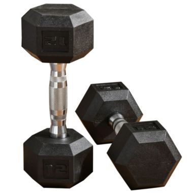 Soozier Hex Rubber Free Weight Dumbbells, 12 Lbs. Set of 2, Lift Weights for Strength Training, Black. View a larger version of this product image.