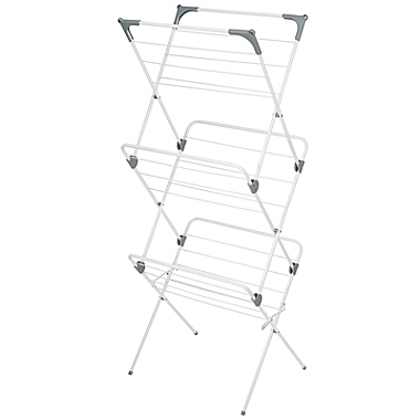 mDesign Tall Metal Foldable Laundry Clothes Drying Rack Stand - White/Gray. View a larger version of this product image.