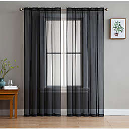THD Essentials Sheer Voile Window Treatment Rod Pocket Curtain Panels Bedroom, Kitchen, Living Room - Set of 2, Black, 54