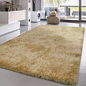 Paco Home Fluffy Shag Rug in Gold For Bedroom & Living-Room Glossy Pastel Yarn