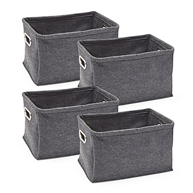 Juvale Collapsible Felt Storage Baskets 4 Pack, Foldable Organizer Bin with Handles 13.9 x 9.8 x 8.2 In, Grey. View a larger version of this product image.