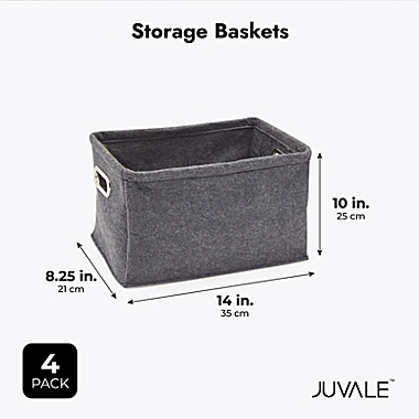 Juvale Collapsible Felt Storage Baskets 4 Pack, Foldable Organizer Bin with Handles 13.9 x 9.8 x 8.2 In, Grey. View a larger version of this product image.