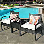 Alternate image 1 for Costway 3 Pieces Outdoor Rattan Patio Conversation Set with Seat Cushions-White
