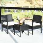 Alternate image 2 for Costway 3 Pieces Outdoor Rattan Patio Conversation Set with Seat Cushions-White