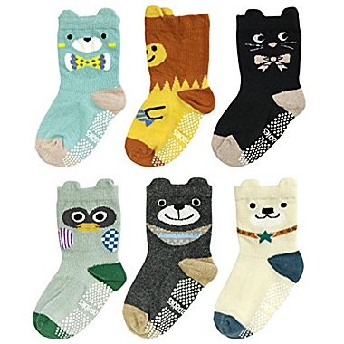 Wrapables Peek A Boo Animal Non-Skid Toddler Socks (Set of 6) / Bears and Buddies / Large. View a larger version of this product image.