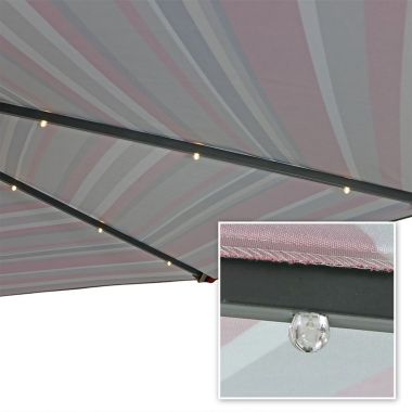 Sunnydaze Outdoor Aluminum Patio Umbrella with Solar LED Lights, Tilt, and Crank - 9&#39; - Awning Stripe. View a larger version of this product image.