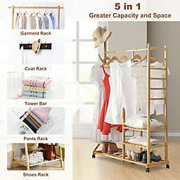 Stock Preferred 3-Tier Clothes Rack w/ Rolling Wheels in Wood Color