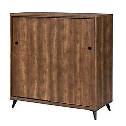 Saltoro Sherpi Wooden Shoe Cabinet with 2 Sliding Doors and Splayed Legs, Oak Brown-