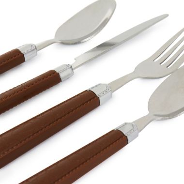 Gibson Everyday Buckstrap 16 Piece Flatware Set with Caddy in Cocoa Brown. View a larger version of this product image.